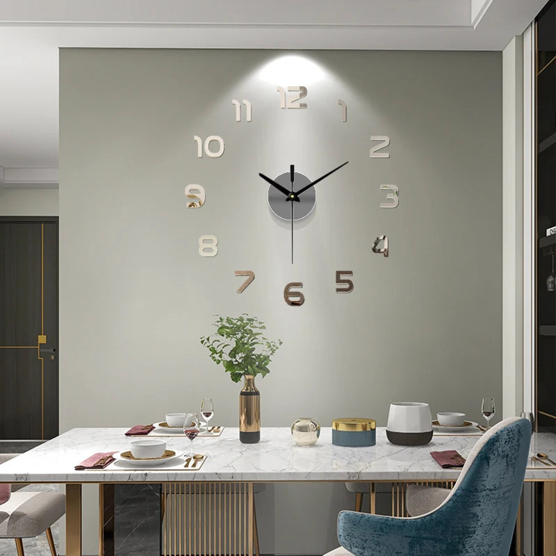 Grande orologio da parete al quarzo 3D fai da te grande orologio decorativo orologi da cucina adesivo specchio acrilico orologi da parete oversize decorazioni per lettere per la casa
