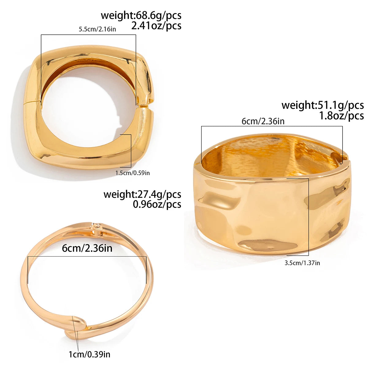 Ingemark 4 Stili Esagerati Punk Geometrici Grandi Braccialetti Aperti a Molla da Donna Chunky Heavy Metal Bracciale da Uomo Gioielli Regalo