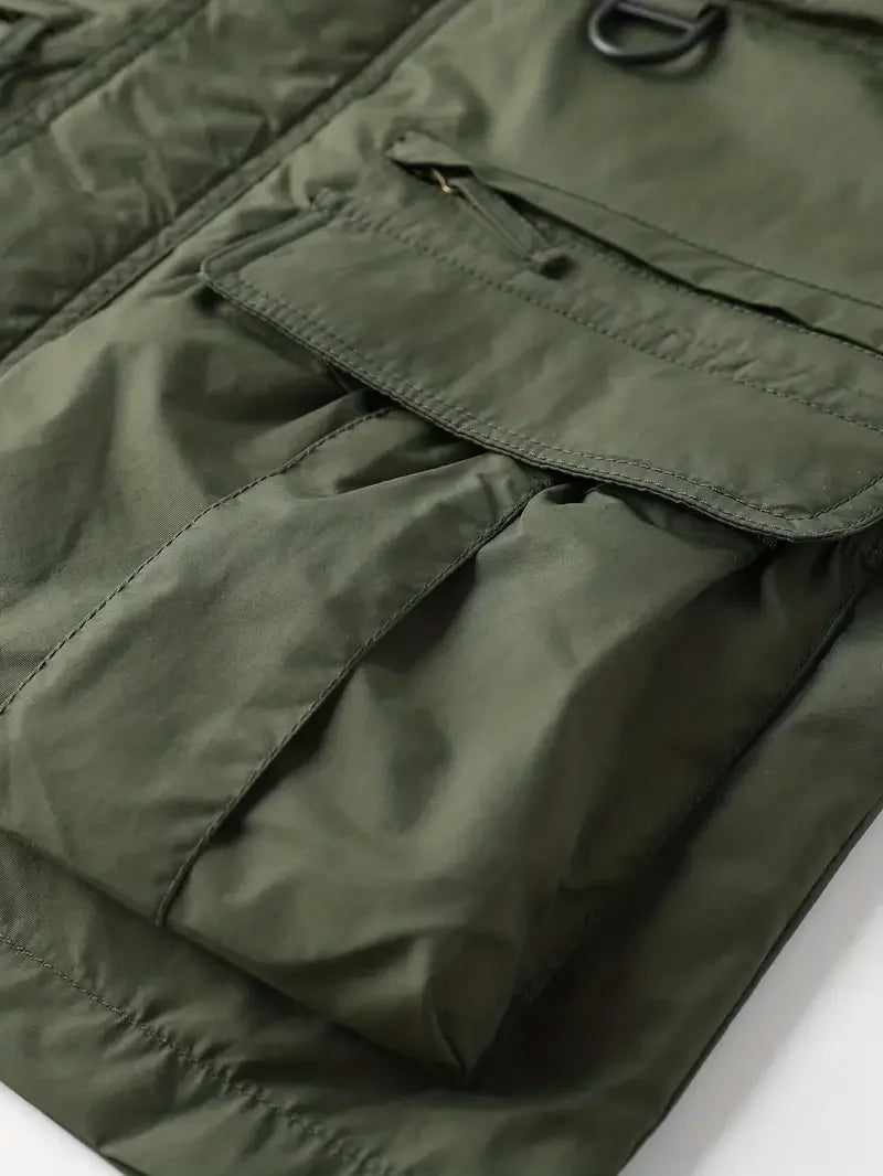 Giacca con cappuccio staccabile con maniche antivento adatta per attività all'aperto gilet multitasche impermeabile casual da uomo