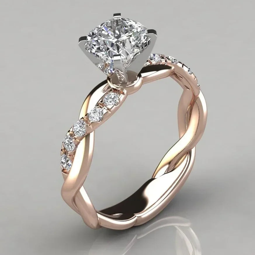 Nuovi gioielli europei americani Anello con diamanti quadrati principessa bicolore con anelli di diamanti intarsiati con motivo intrecciato a croce