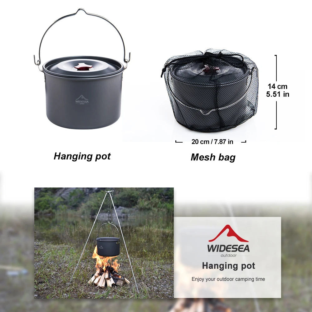 Widesea 4L campeggio appeso pentole pentole bombetta da esterno stoviglie 4-6 persone Picnic cucina turismo pesca attrezzatura da cucina