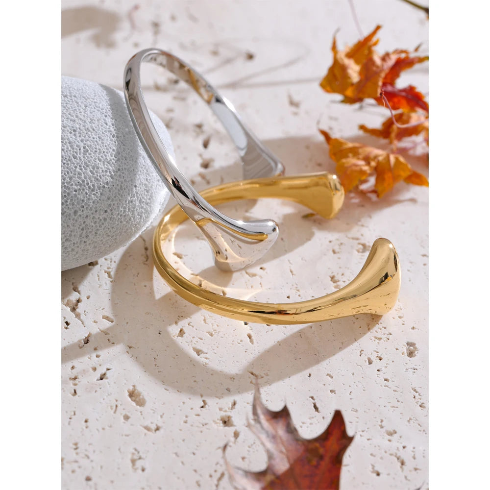 Yhpup 58mm 18K PVD placcato polsino aperto braccialetto dichiarazione braccialetto in acciaio inossidabile 316L struttura ipoallergenico polso gioielli quotidiani