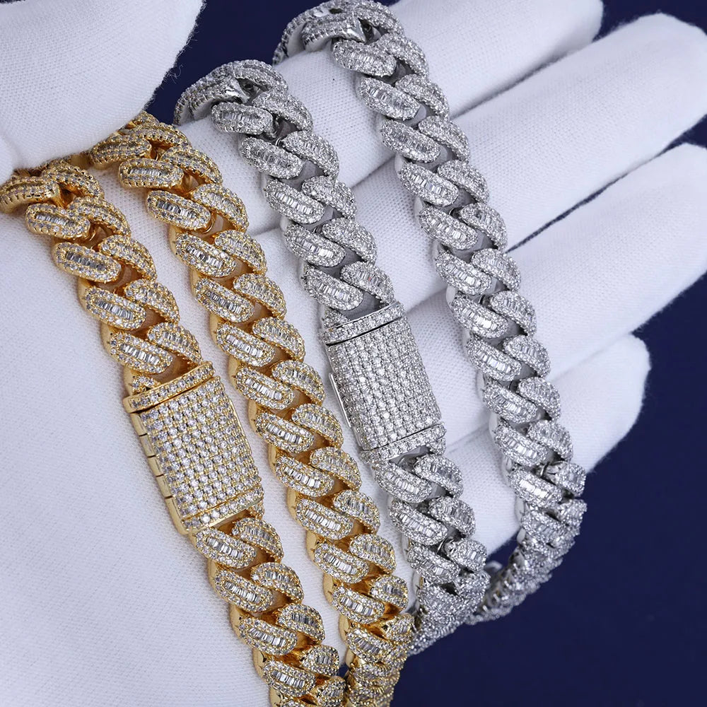 NUOYA Gioielli Hip Hop di Alta Qualità 12mm Bling Iced Cz Rettangolo Diamante Prong Impostazione Collana a Collegamento Cubano Homme