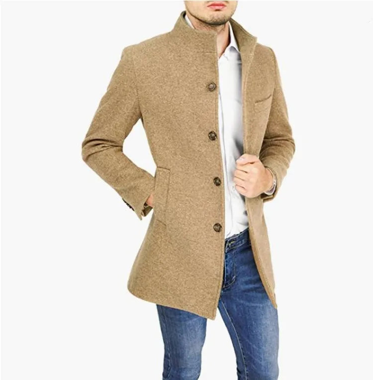 Giacche eleganti Uomo monopetto Janket da uomo in misto lana tinta unita Trench di media lunghezza Cappotto lungo da uomo