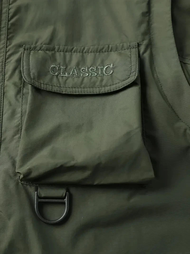 Giacca con cappuccio staccabile con maniche antivento adatta per attività all'aperto gilet multitasche impermeabile casual da uomo