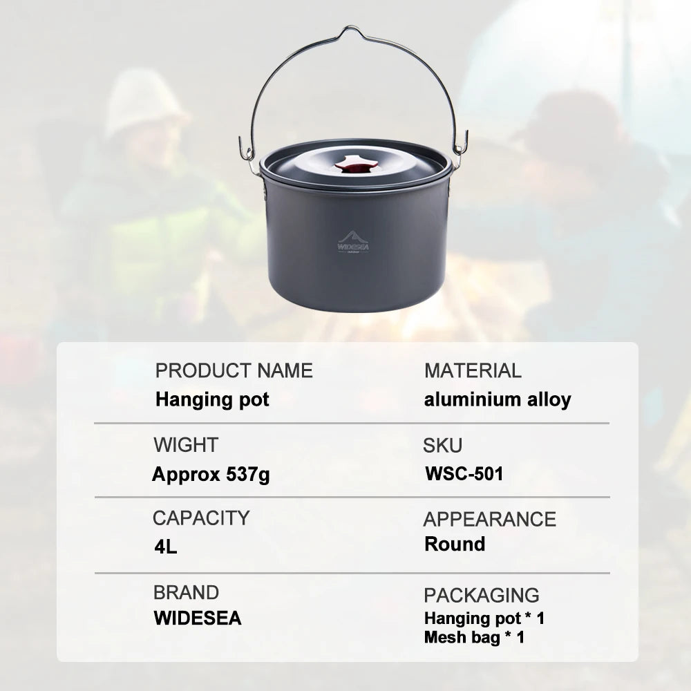 Widesea 4L campeggio appeso pentole pentole bombetta da esterno stoviglie 4-6 persone Picnic cucina turismo pesca attrezzatura da cucina