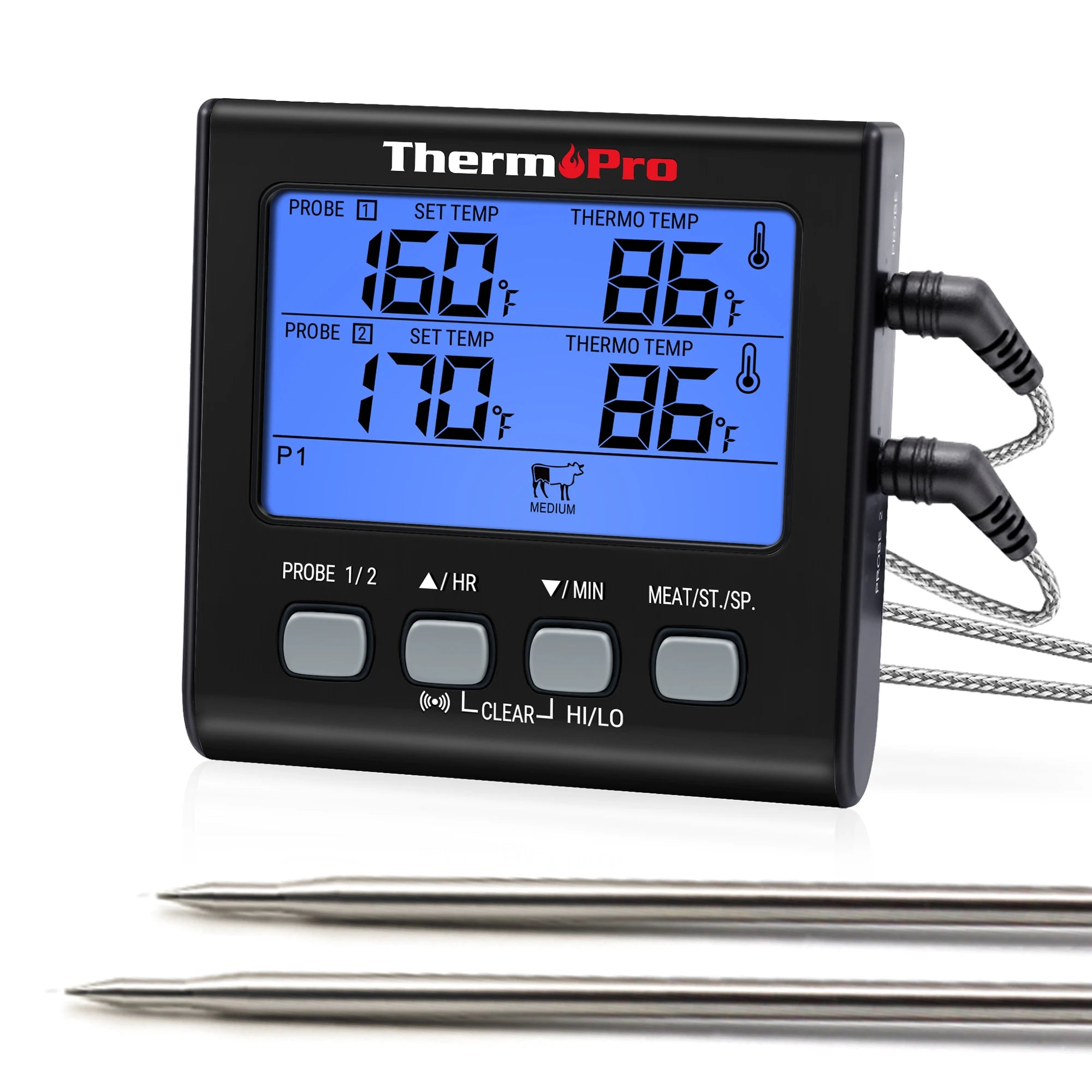 ThermoPro TP17 Termometro digitale per carne da esterno a doppia sonda Termometro da forno per barbecue con grande schermo LCD per cucina