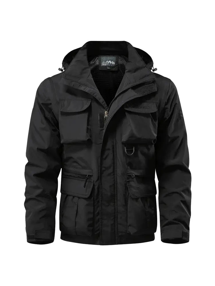 Giacca con cappuccio staccabile con maniche antivento adatta per attività all'aperto gilet multitasche impermeabile casual da uomo