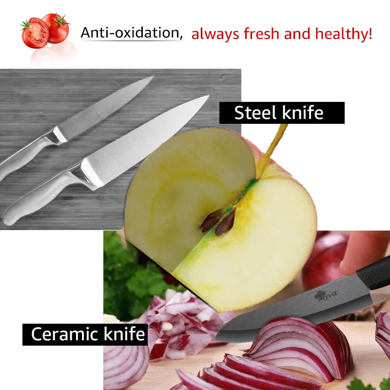 Set di coltelli in ceramica per unità da cucina 3 4 5 6 pollici Utilità per affettare frutta Pelapatate con guaina Lama in zirconia nera Coltello da chef per pane