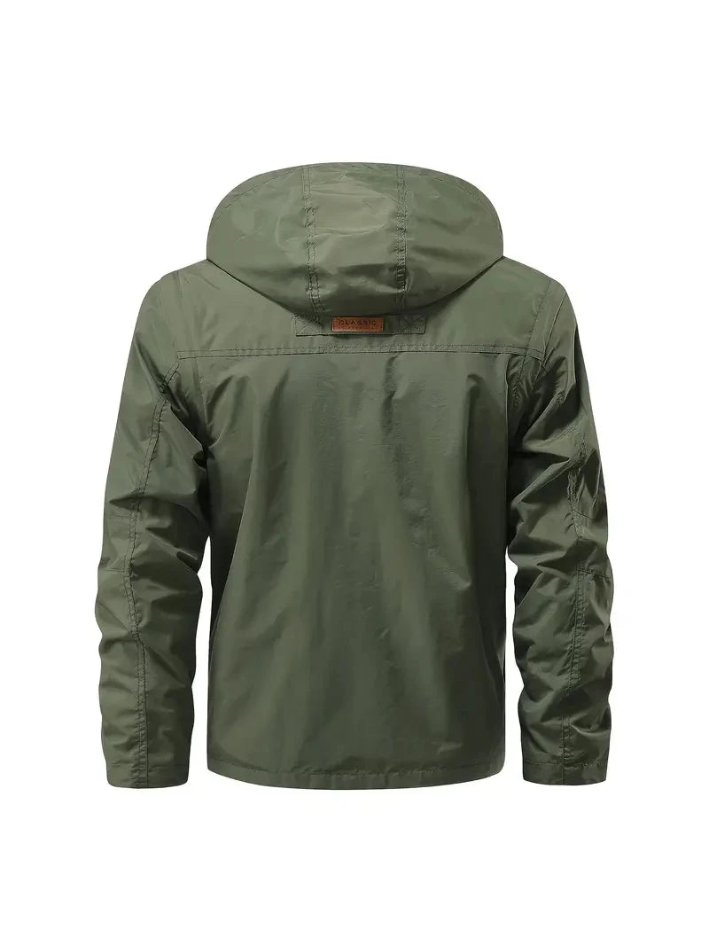 Giacca con cappuccio staccabile con maniche antivento adatta per attività all'aperto gilet multitasche impermeabile casual da uomo