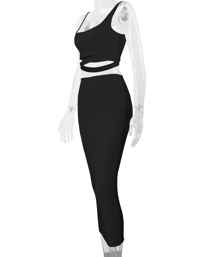 Le donne vestono abiti lunghi eleganti abito da notte per feste abiti da donna abbigliamento femminile abito a due pezzi scavato a pieghe Sexy