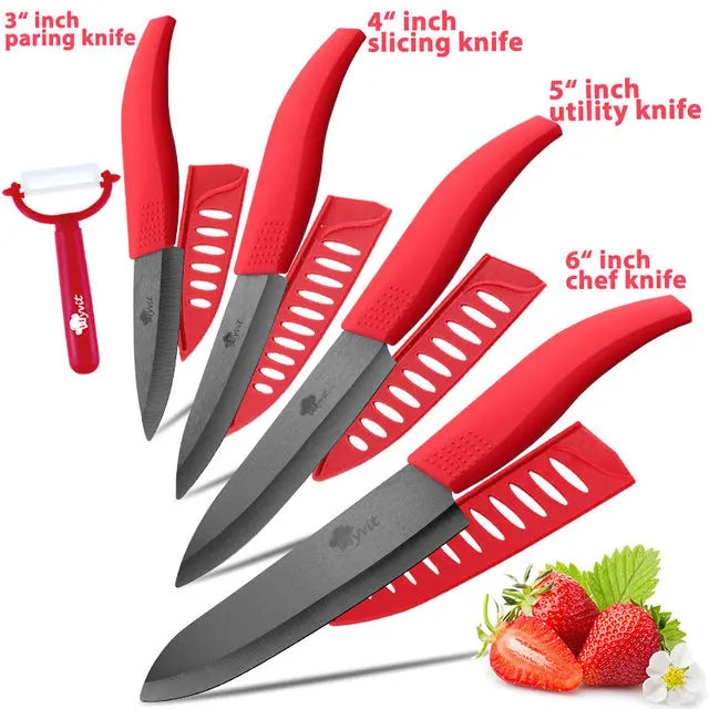 Set di coltelli in ceramica per unità da cucina 3 4 5 6 pollici Utilità per affettare frutta Pelapatate con guaina Lama in zirconia nera Coltello da chef per pane