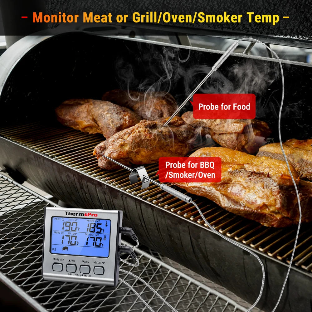 ThermoPro TP17 Termometro digitale per carne da esterno a doppia sonda Termometro da forno per barbecue con grande schermo LCD per cucina
