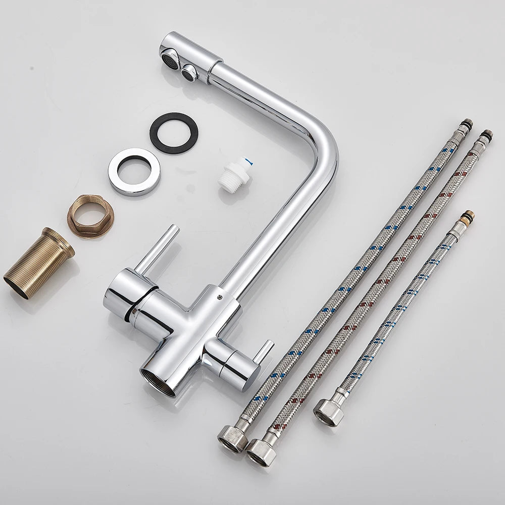 Rozin In Ottone Cromato Da Cucina Rubinetto Miscelatore Acqua Purificata Rubinetto e Acqua Pura Filtro Rubinetto Deck Mounted Raddoppiano Le Maniglie Caldo Freddo rubinetti