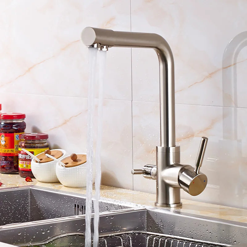 Rozin In Ottone Cromato Da Cucina Rubinetto Miscelatore Acqua Purificata Rubinetto e Acqua Pura Filtro Rubinetto Deck Mounted Raddoppiano Le Maniglie Caldo Freddo rubinetti