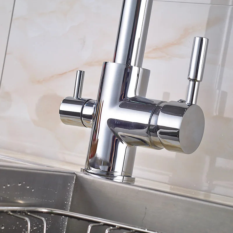 Rozin In Ottone Cromato Da Cucina Rubinetto Miscelatore Acqua Purificata Rubinetto e Acqua Pura Filtro Rubinetto Deck Mounted Raddoppiano Le Maniglie Caldo Freddo rubinetti