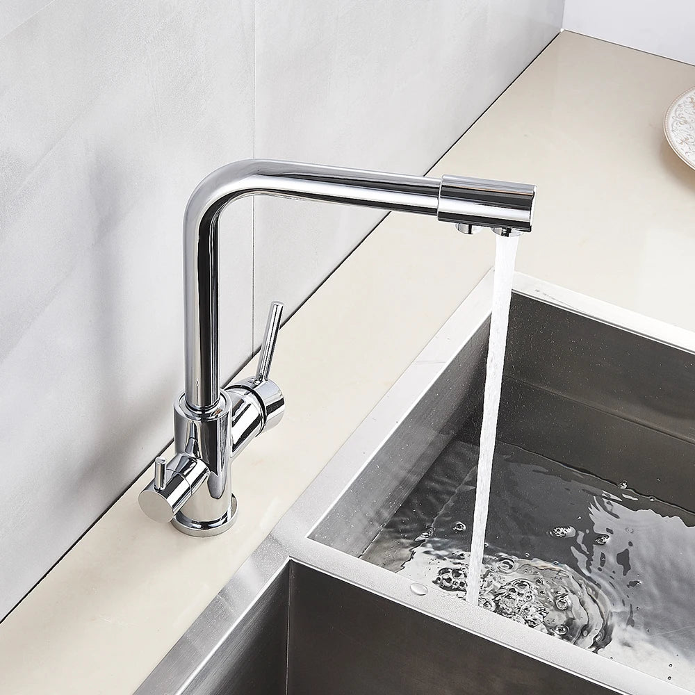 Rozin In Ottone Cromato Da Cucina Rubinetto Miscelatore Acqua Purificata Rubinetto e Acqua Pura Filtro Rubinetto Deck Mounted Raddoppiano Le Maniglie Caldo Freddo rubinetti