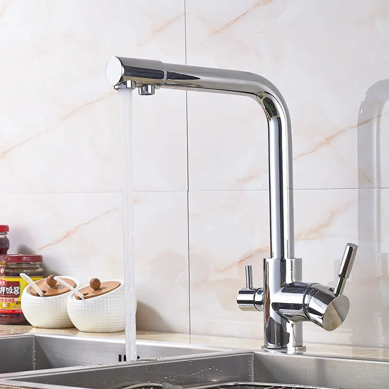 Rozin In Ottone Cromato Da Cucina Rubinetto Miscelatore Acqua Purificata Rubinetto e Acqua Pura Filtro Rubinetto Deck Mounted Raddoppiano Le Maniglie Caldo Freddo rubinetti