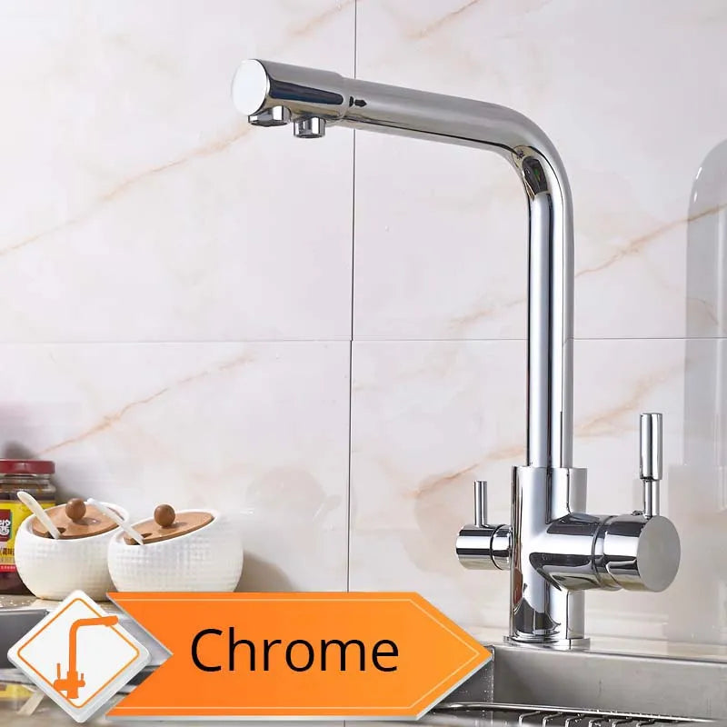 Rozin In Ottone Cromato Da Cucina Rubinetto Miscelatore Acqua Purificata Rubinetto e Acqua Pura Filtro Rubinetto Deck Mounted Raddoppiano Le Maniglie Caldo Freddo rubinetti