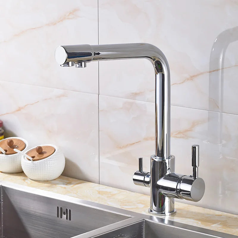 Rozin In Ottone Cromato Da Cucina Rubinetto Miscelatore Acqua Purificata Rubinetto e Acqua Pura Filtro Rubinetto Deck Mounted Raddoppiano Le Maniglie Caldo Freddo rubinetti