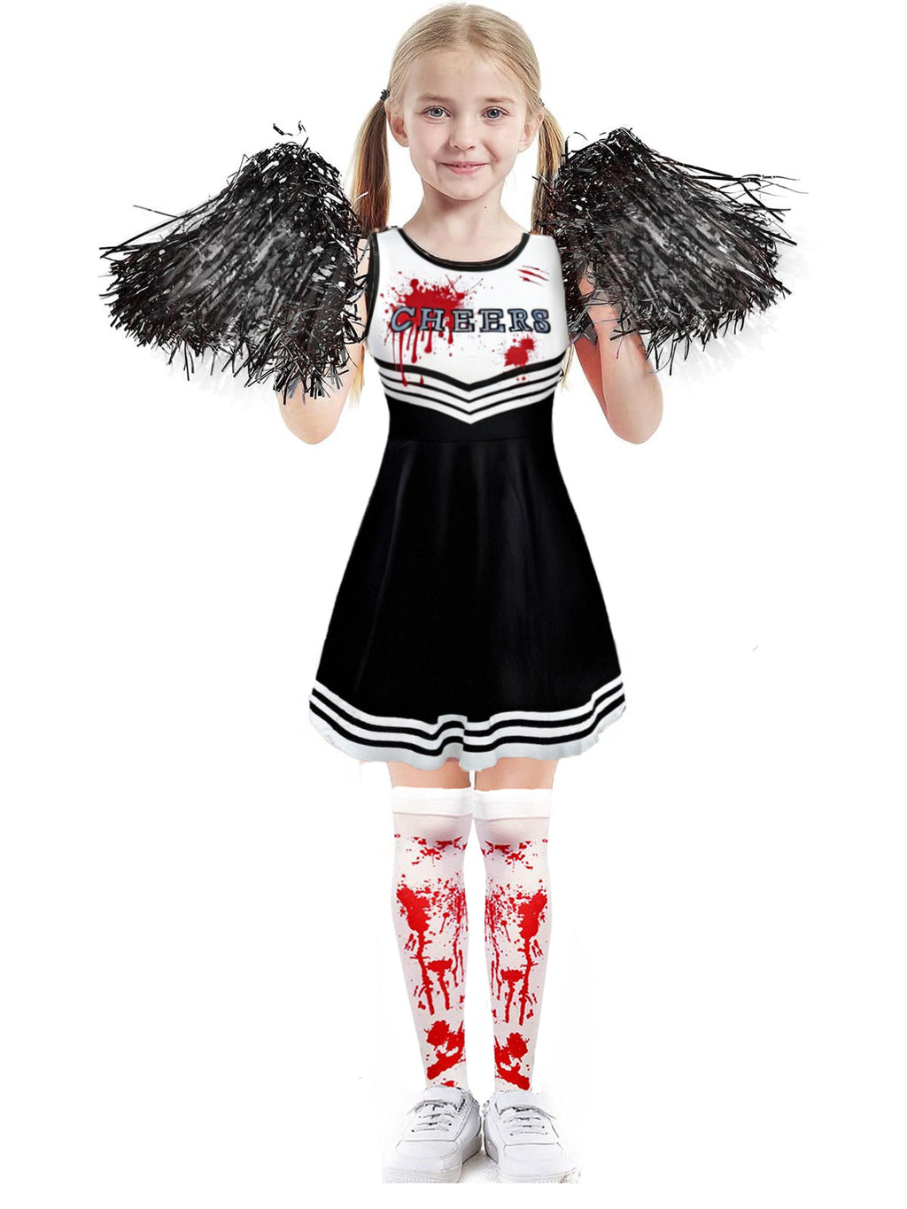 Costumi per feste di Halloween Abbigliamento cosplay sangue spaventoso Bambini Ragazze Stampa digitale Cheerleader Abito per bambini Abito con fiori a mano