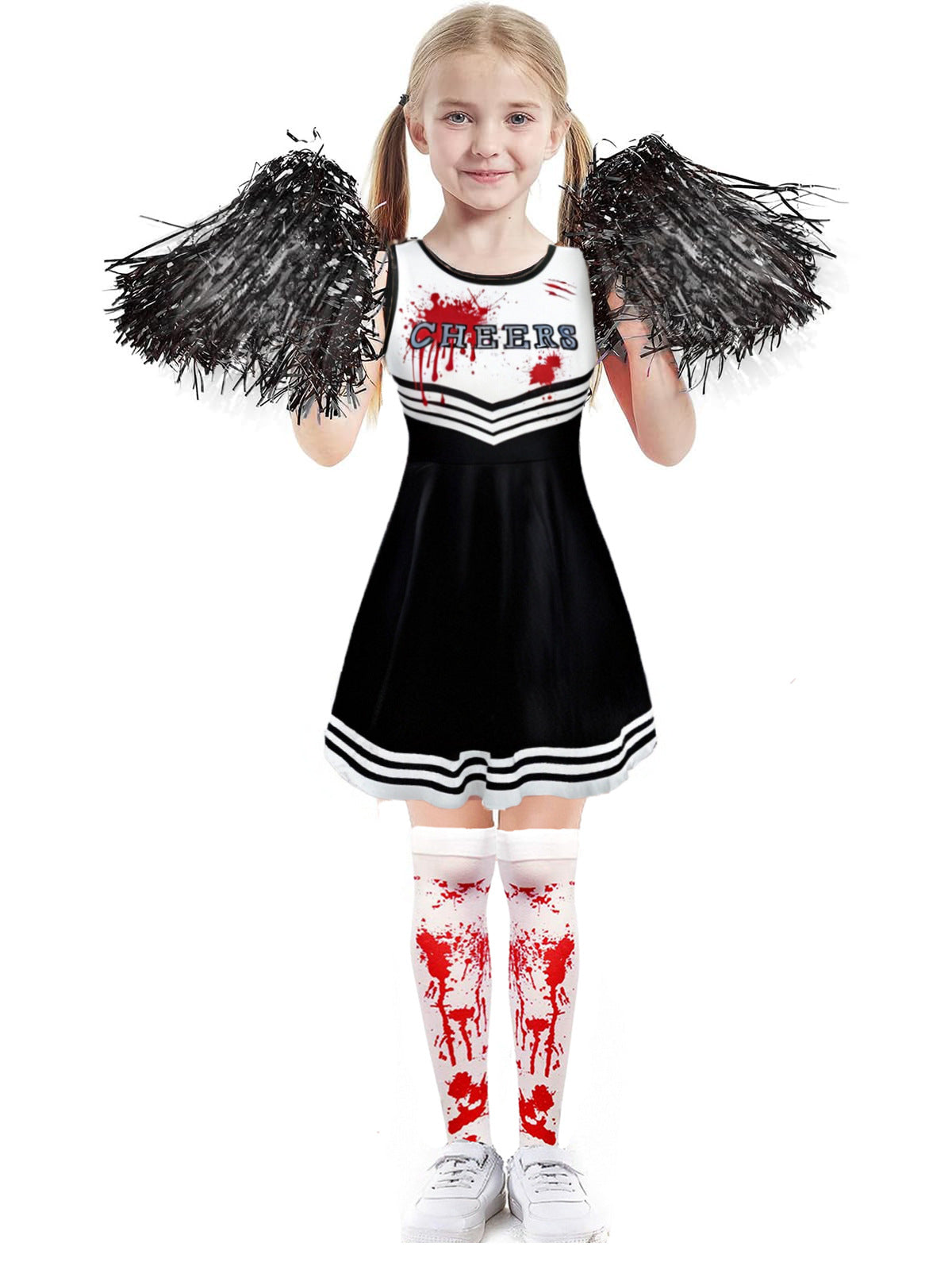 Costumi per feste di Halloween Abbigliamento cosplay sangue spaventoso Bambini Ragazze Stampa digitale Cheerleader Abito per bambini Abito con fiori a mano