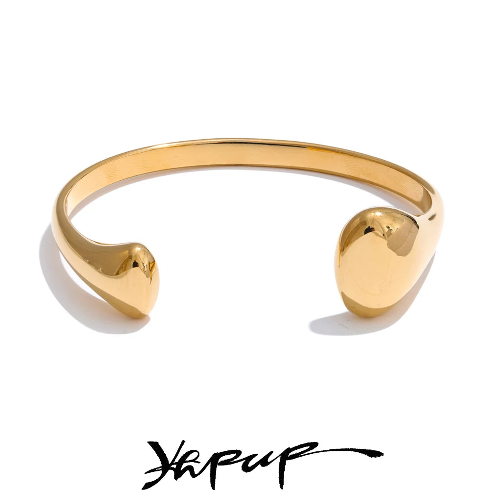 Yhpup 58mm 18K PVD placcato polsino aperto braccialetto dichiarazione braccialetto in acciaio inossidabile 316L struttura ipoallergenico polso gioielli quotidiani