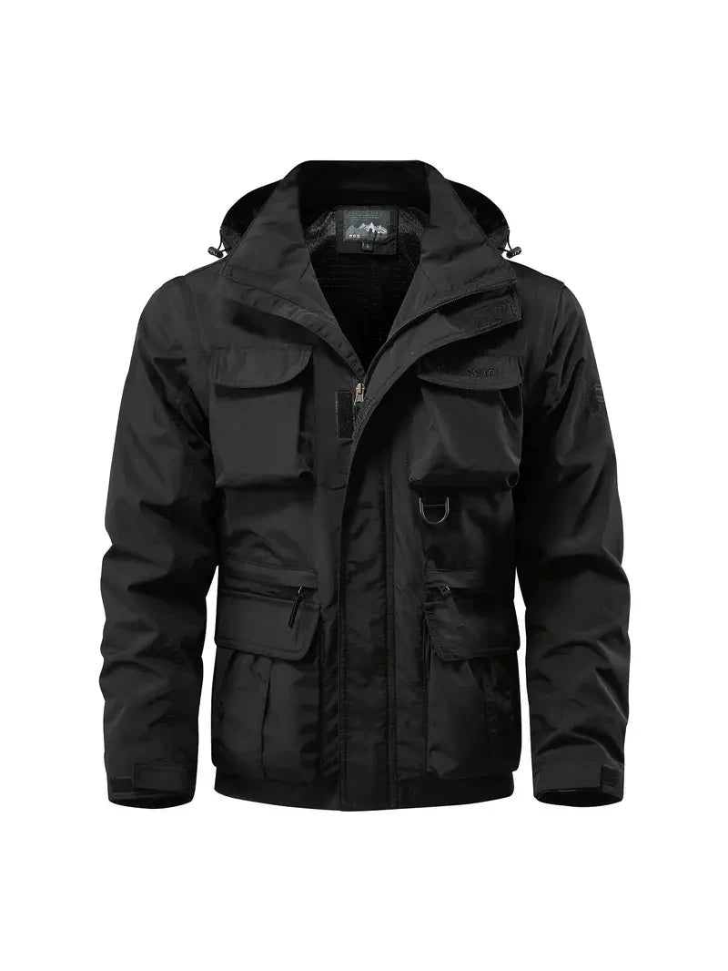Giacca con cappuccio staccabile con maniche antivento adatta per attività all'aperto gilet multitasche impermeabile casual da uomo
