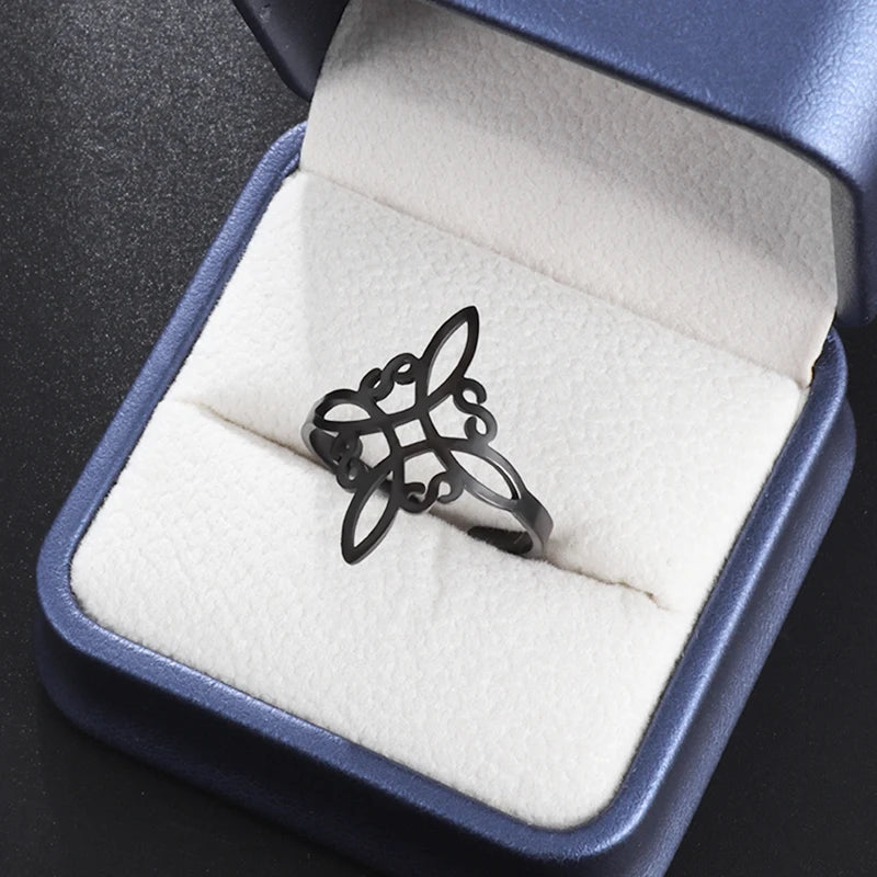 Anello da donna con nodo da strega, stregoneria, anello regolabile con apertura soprannaturale in acciaio inossidabile, gioielli con amuleto con nodo celtico irlandese