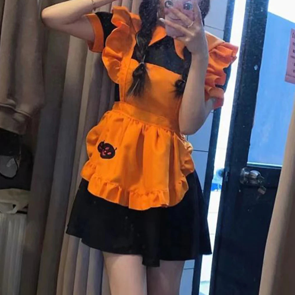 Costume di Halloween cosplay ristorante costume anime ricamo zucca cameriera vestido abito da compleanno per donna