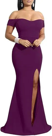 Abiti da sera فساتmaveramaveraة Abito da sera lungo formale con spacco alto e spalle scoperte da donna elegante