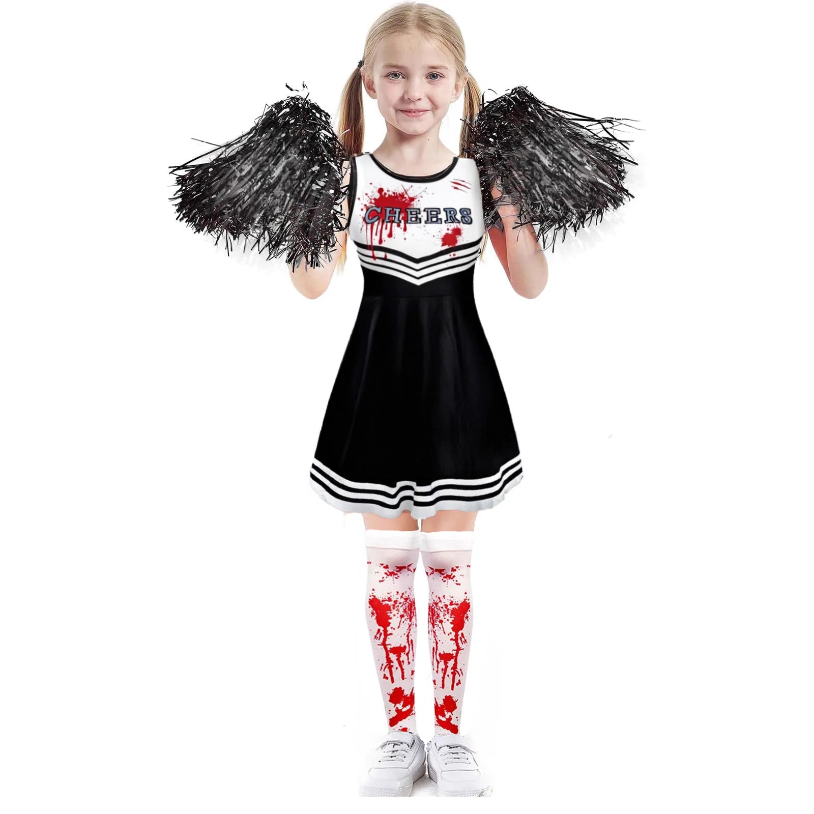 Costumi per feste di Halloween Abbigliamento cosplay sangue spaventoso Bambini Ragazze Stampa digitale Cheerleader Abito per bambini Abito con fiori a mano
