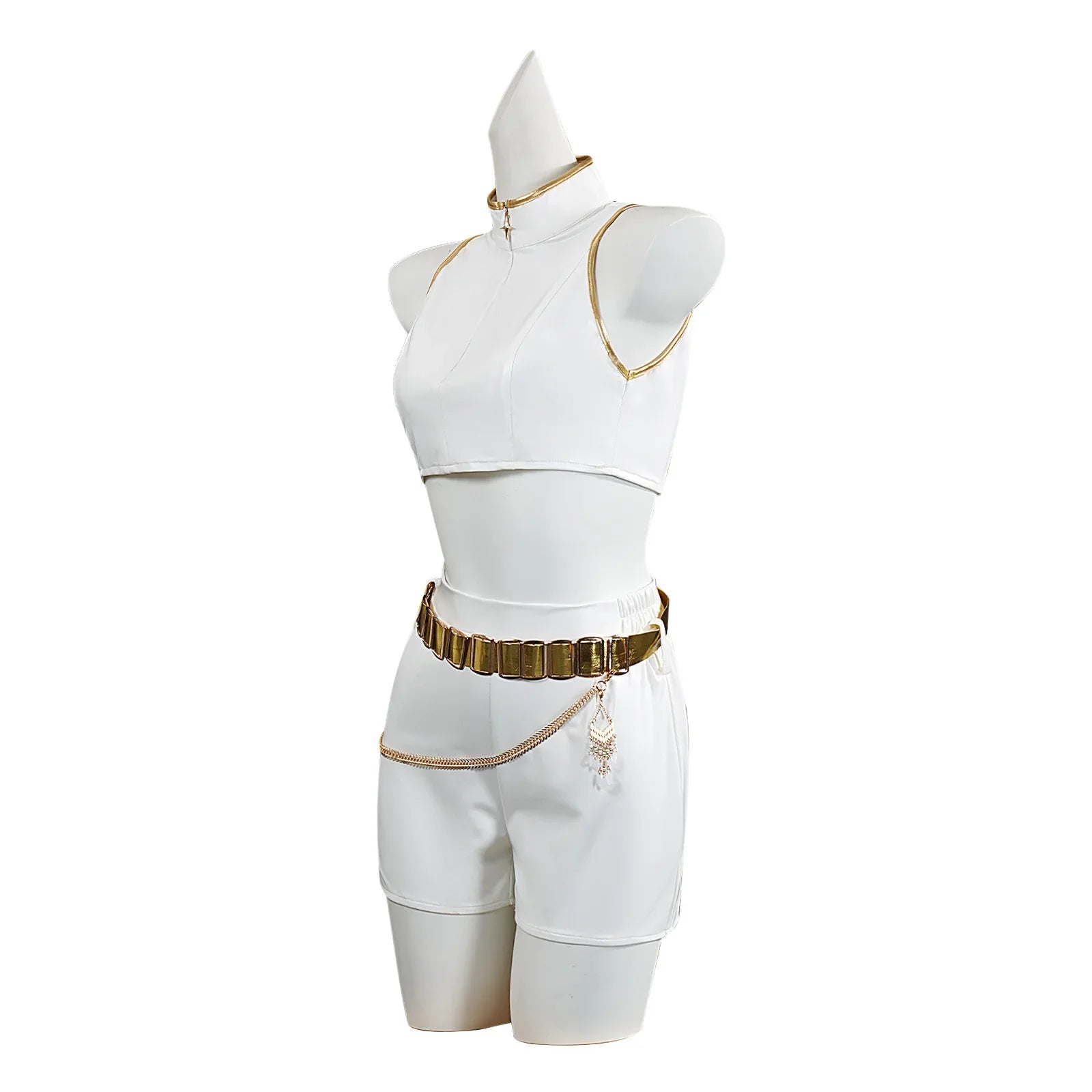 Costume cosplay di Halloween per adulti, chemise blanche, col alto, canotta corte, corto, ceinture dorée, tenue d'halloween