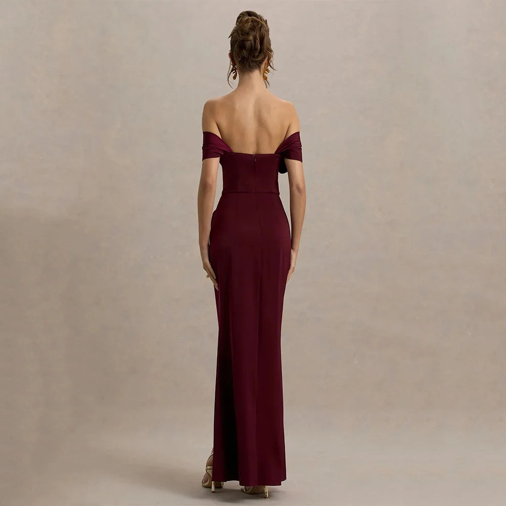 ABITO FORU Elegante abito da sera rosso in jersey per lungo fino al pavimento con colletto a una parola Prom Party Guaina Abiti da festa personalizzati