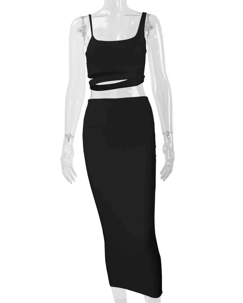 Le donne vestono abiti lunghi eleganti abito da notte per feste abiti da donna abbigliamento femminile abito a due pezzi scavato a pieghe Sexy