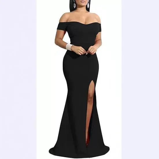Abiti da sera فساتmaveramaveraة Abito da sera lungo formale con spacco alto e spalle scoperte da donna elegante