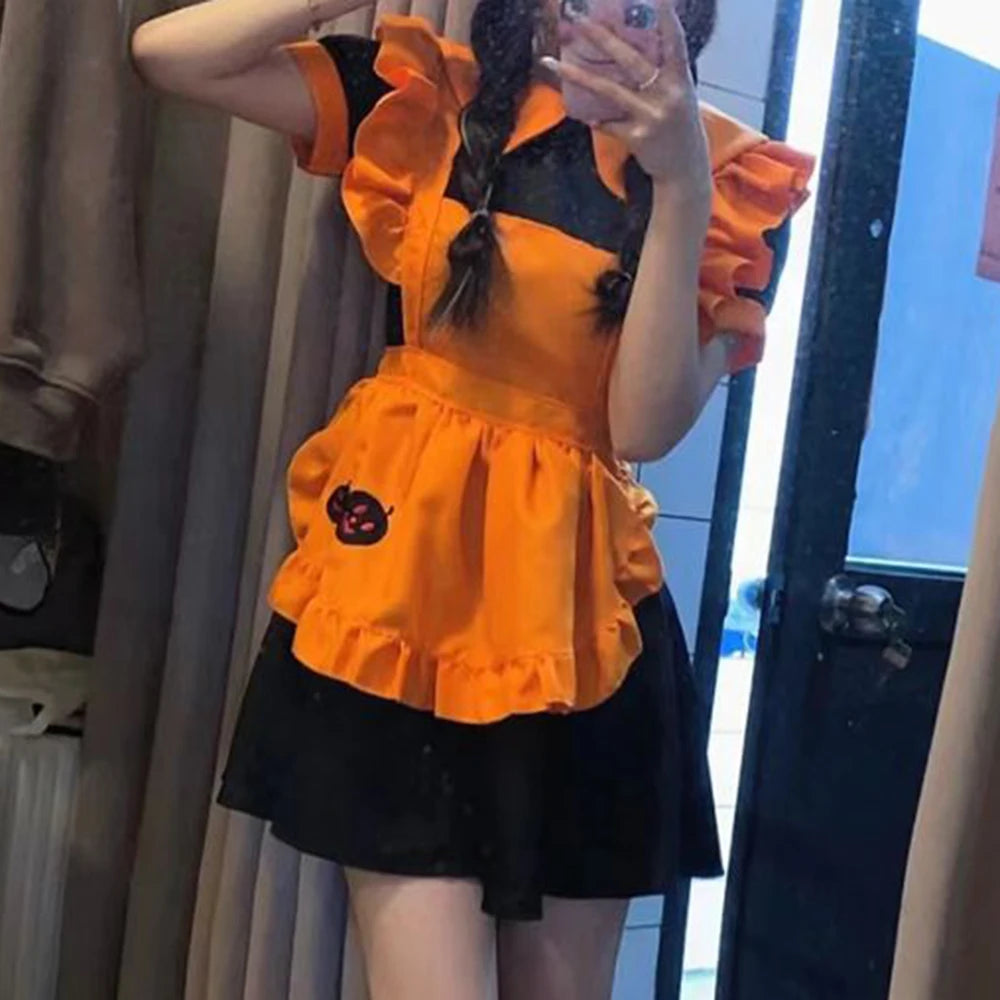 Costume di Halloween cosplay ristorante costume anime ricamo zucca cameriera vestido abito da compleanno per donna
