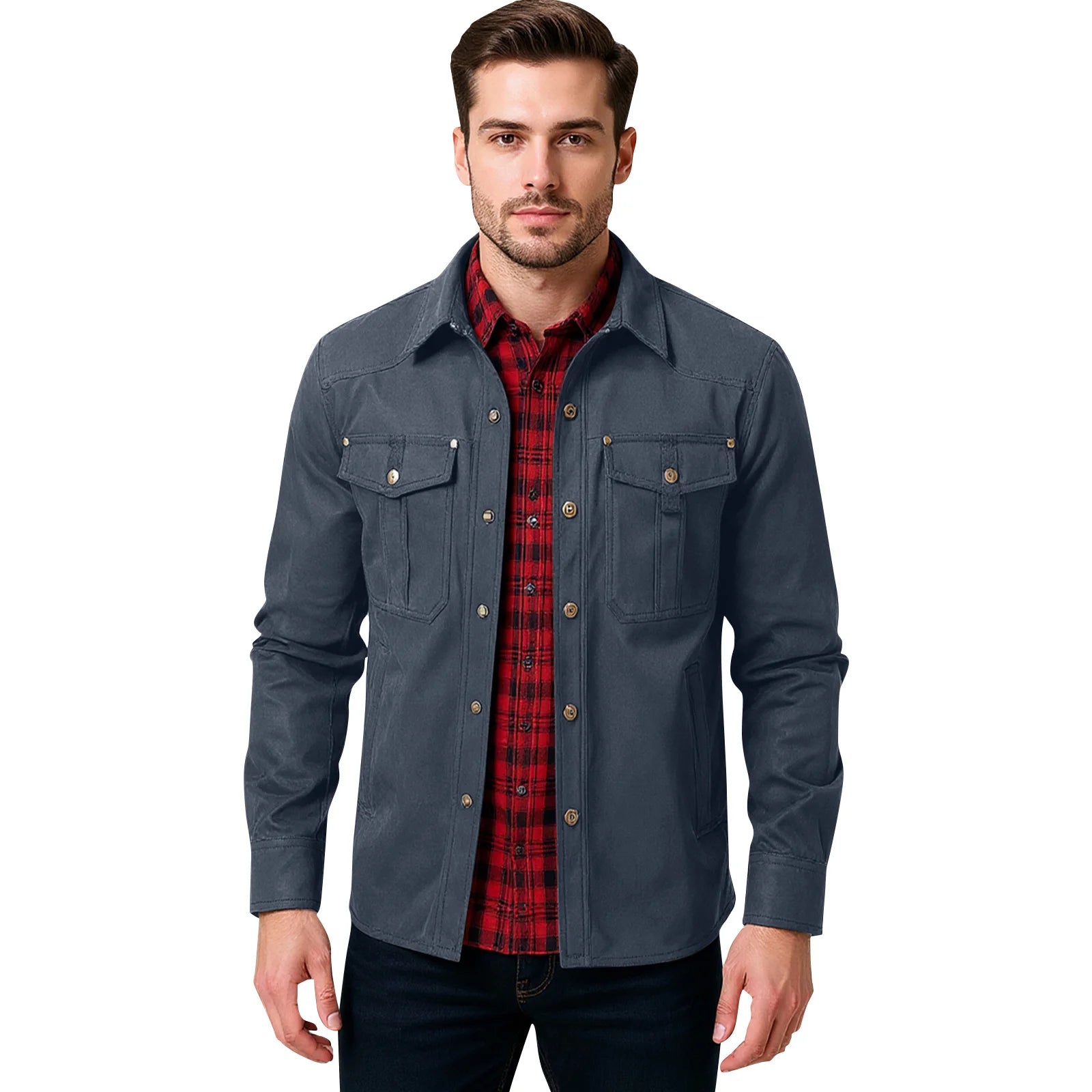 Giacca da uomo casual Giacche da uomo Cappotto da camicia foderato in flanella primaverile Giacche da uomo Cappotto casual da cowboy occidentale antivento