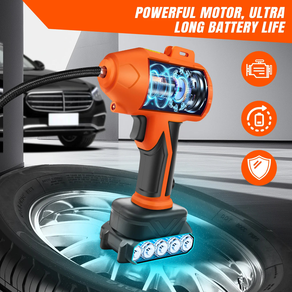 Gonfiatore per pneumatici senza fili Compressore d'aria Pompa per pneumatici per auto alimentata a batteria con manometro digitale e luce a LED per auto, moto, bici