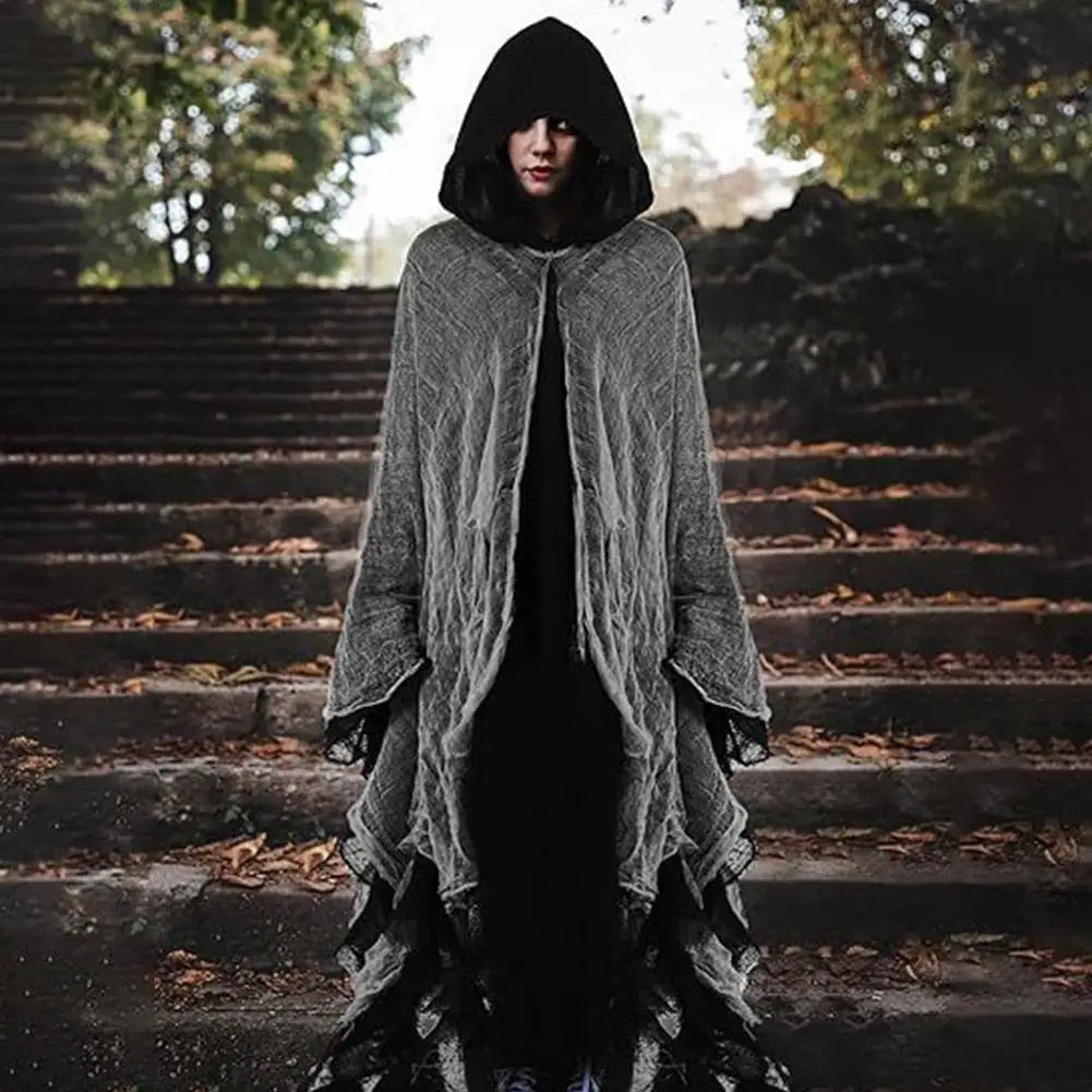 Costumi di Halloween per adulti, mantello da fantasma spaventoso con cappuccio, vestito cosplay da mantello da strega zombie Grim Reaper per la parte di Halloween