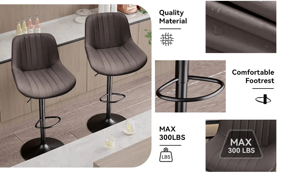 Sgabello da Bar Set da 2 pezzi, sgabello da Bar girevole moderno regolabile con schienale, sedia da banco in tessuto ad alte prestazioni