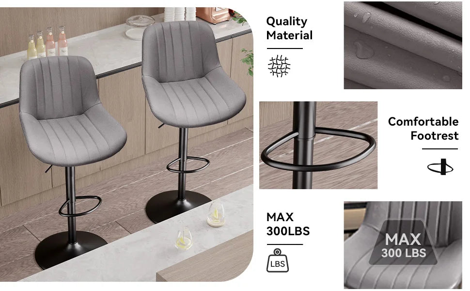 Sgabello da Bar Set da 2 pezzi, sgabello da Bar girevole moderno regolabile con schienale, sedia da banco in tessuto ad alte prestazioni