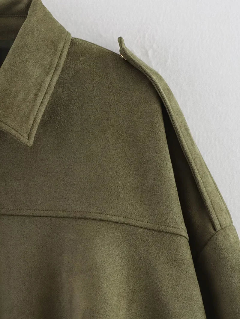 Bomber da donna Cappotti Moda Colletto rovesciato Manica lunga Cappotti larghi Capispalla femminile vintage Top chic