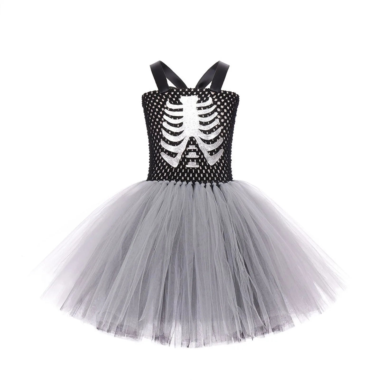 Costumi da terrore di Halloween per ragazze Abiti spaventosi da fantasma bianco nero Vestito da tutù fantasia scheletro di Halloween per bambini