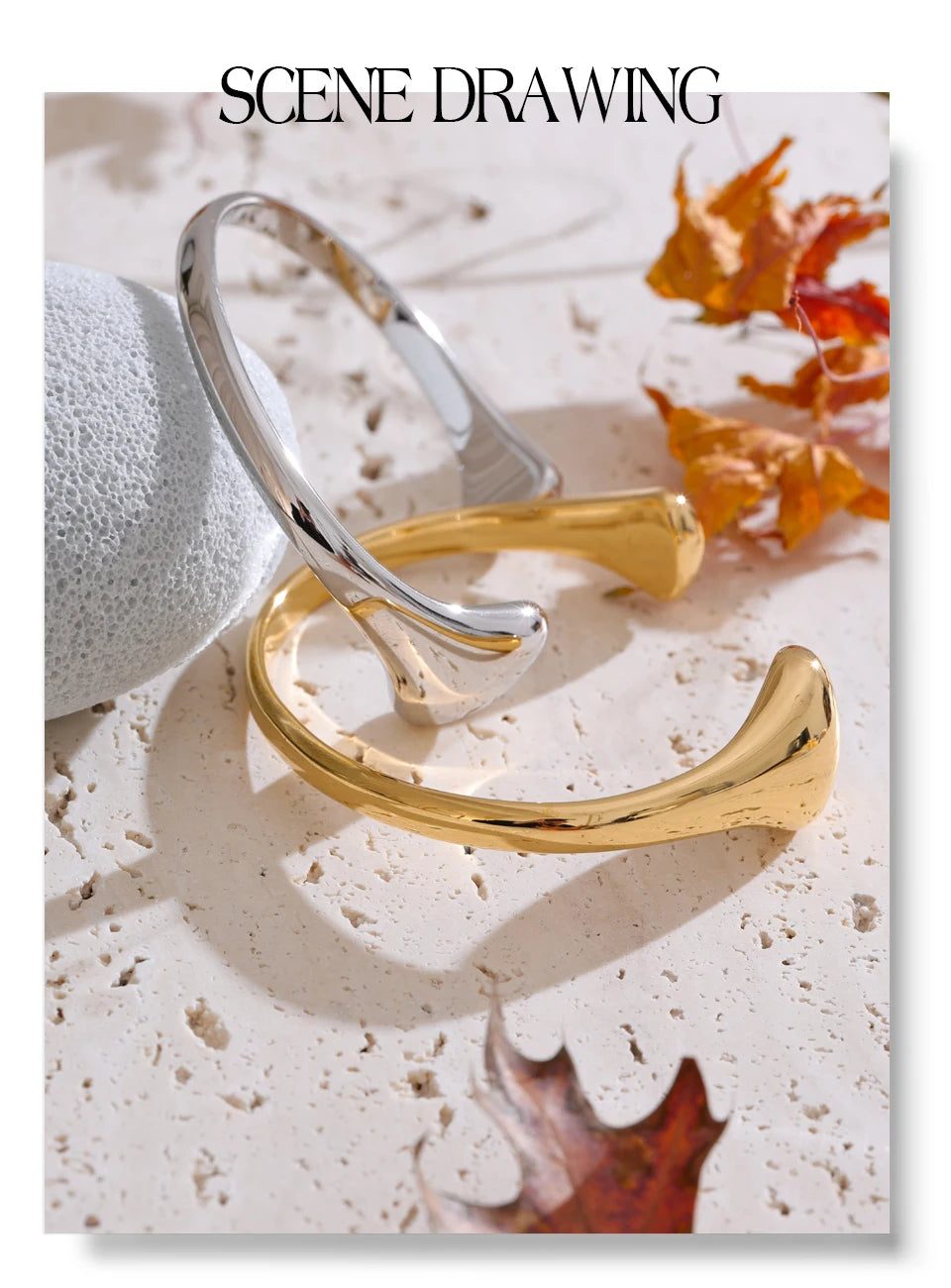 Yhpup 58mm 18K PVD placcato polsino aperto braccialetto dichiarazione braccialetto in acciaio inossidabile 316L struttura ipoallergenico polso gioielli quotidiani