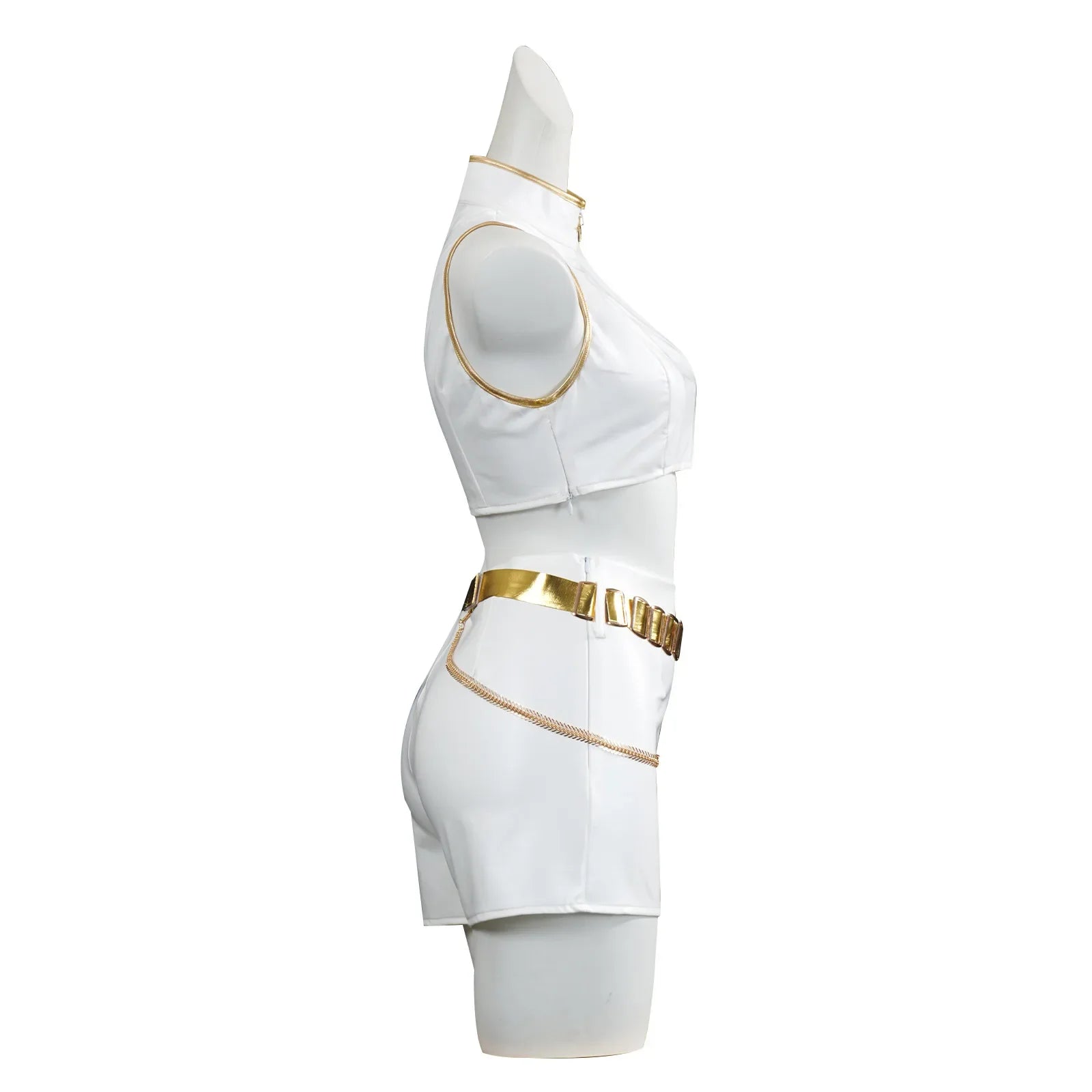 Costume cosplay di Halloween per adulti, chemise blanche, col alto, canotta corte, corto, ceinture dorée, tenue d'halloween