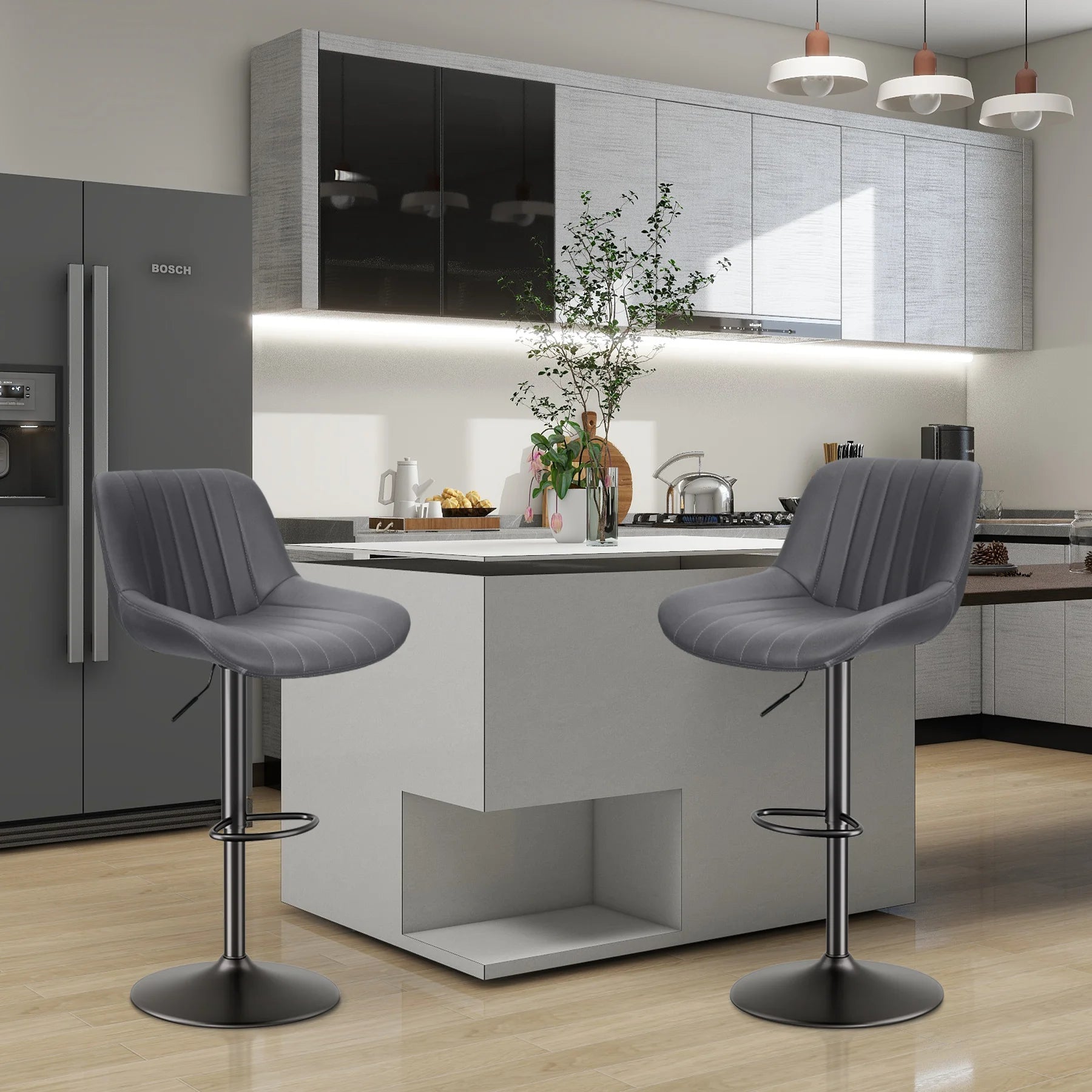 Sgabello da Bar Set da 2 pezzi, sgabello da Bar girevole moderno regolabile con schienale, sedia da banco in tessuto ad alte prestazioni