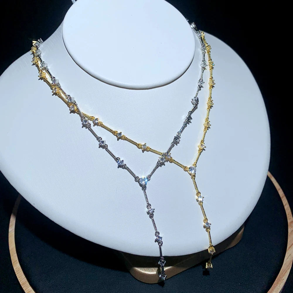 2025 Nuovo geometrico CZ Stazione catena a maglie girocollo sexy lungo lariat collana da donna gioielli di moda con zirconi ghiacciati di alta qualità