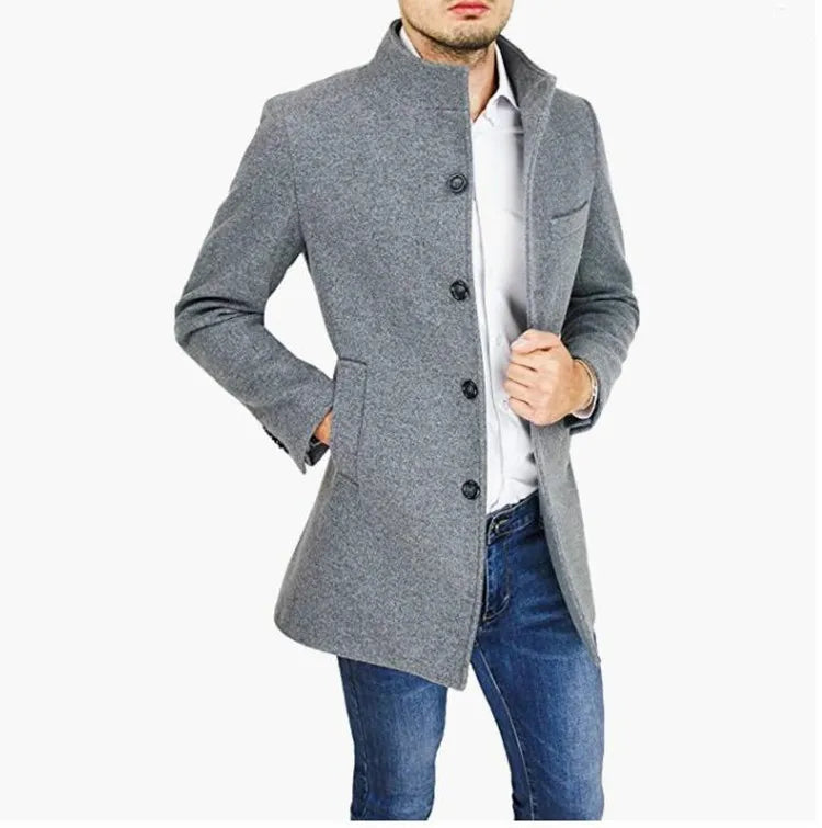 Giacche eleganti Uomo monopetto Janket da uomo in misto lana tinta unita Trench di media lunghezza Cappotto lungo da uomo