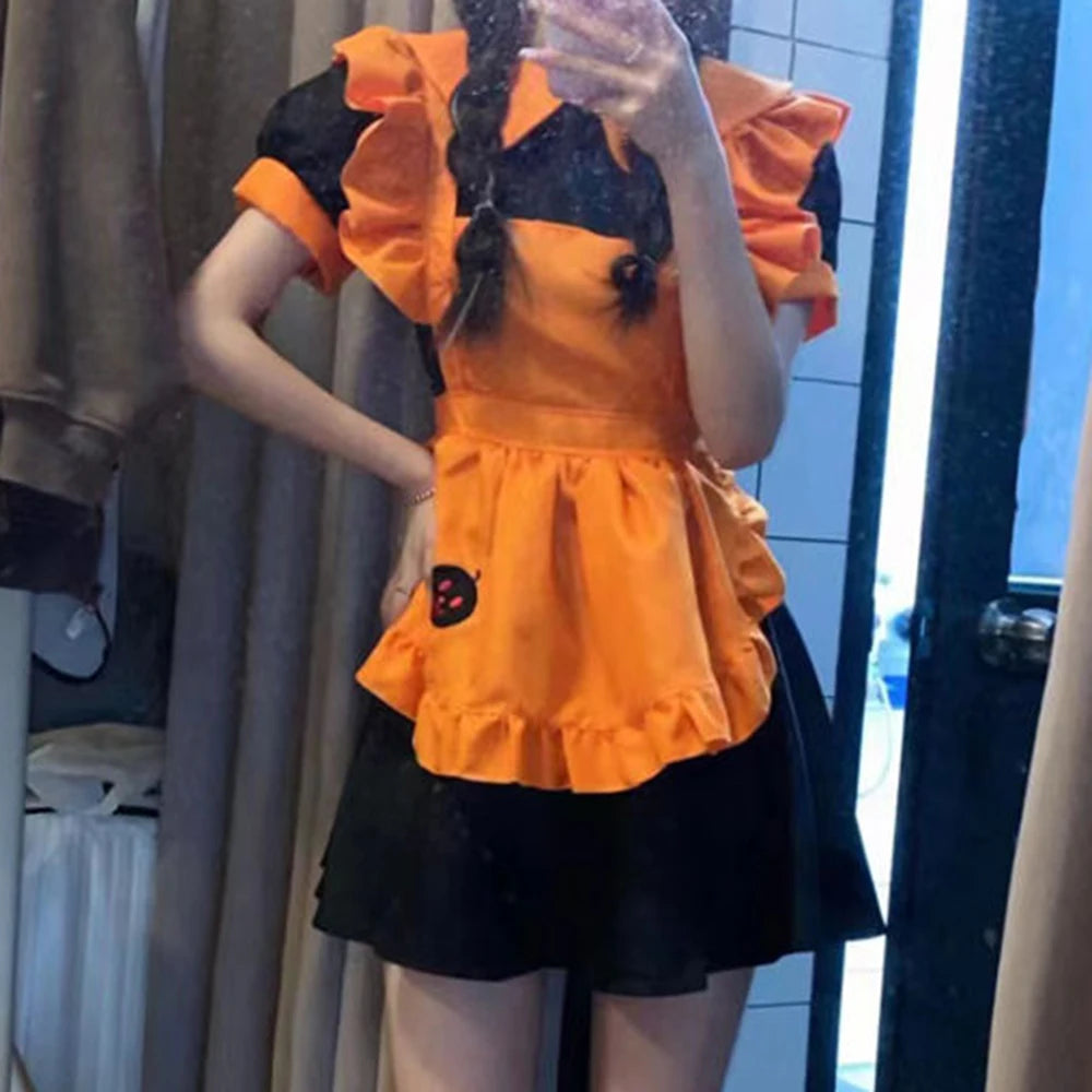 Costume di Halloween cosplay ristorante costume anime ricamo zucca cameriera vestido abito da compleanno per donna